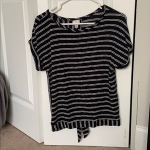 Black and white striped shirt that ties behind